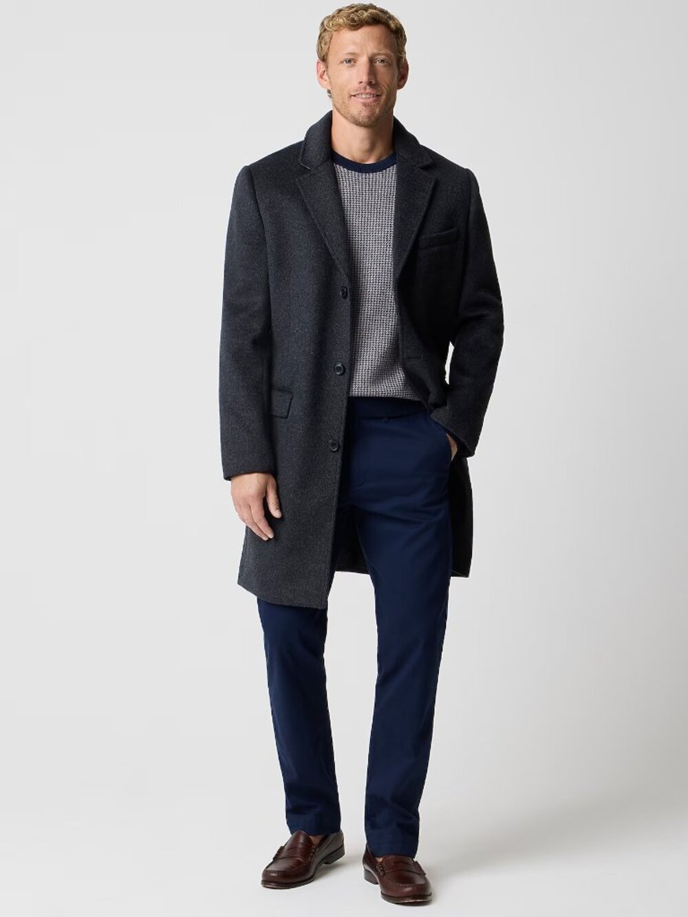 J. Crew Men's Dark Charcoal Gray Wool Blend Topcoat Size 42 NEW $450‎